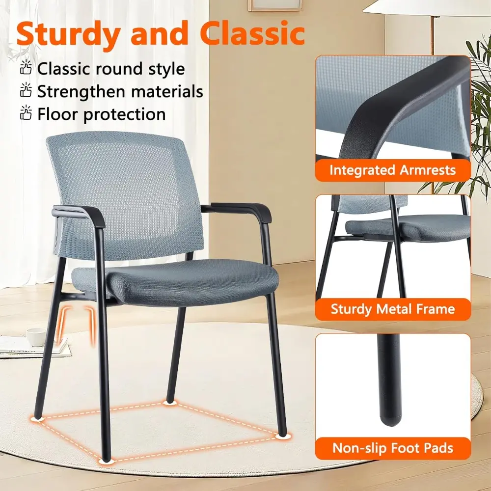 Stacking Chairs Set of 4, Stackable Waiting Room Chairs No Wheels with Armrest, Ergonomic Mesh Office Reception Guest Chair for