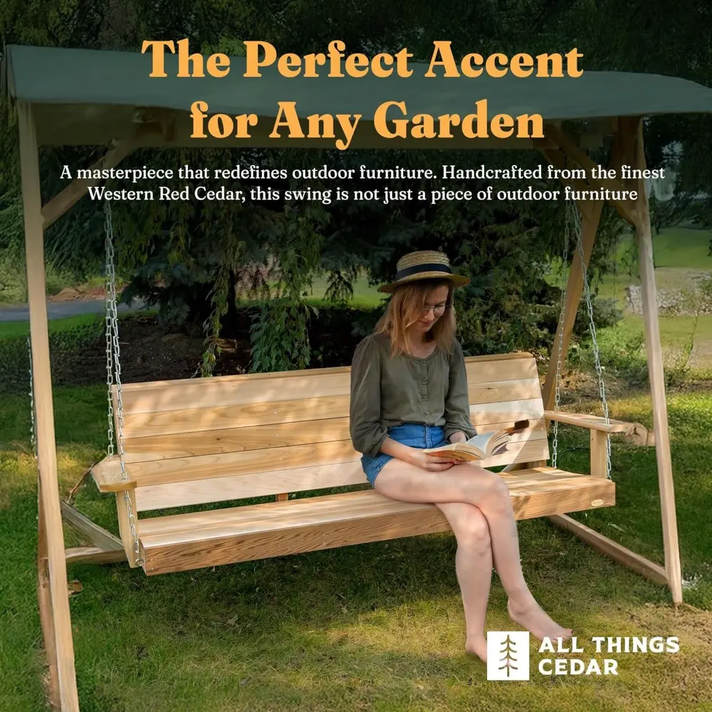 Wooden Porch Swing, Outdoor Patio Furniture, 6 Foot, Natural