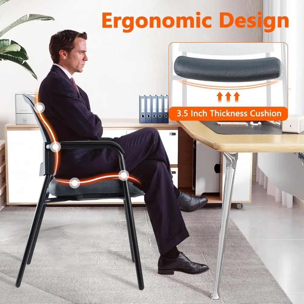 Stacking Chairs Set of 4, Stackable Waiting Room Chairs No Wheels with Armrest, Ergonomic Mesh Office Reception Guest Chair for