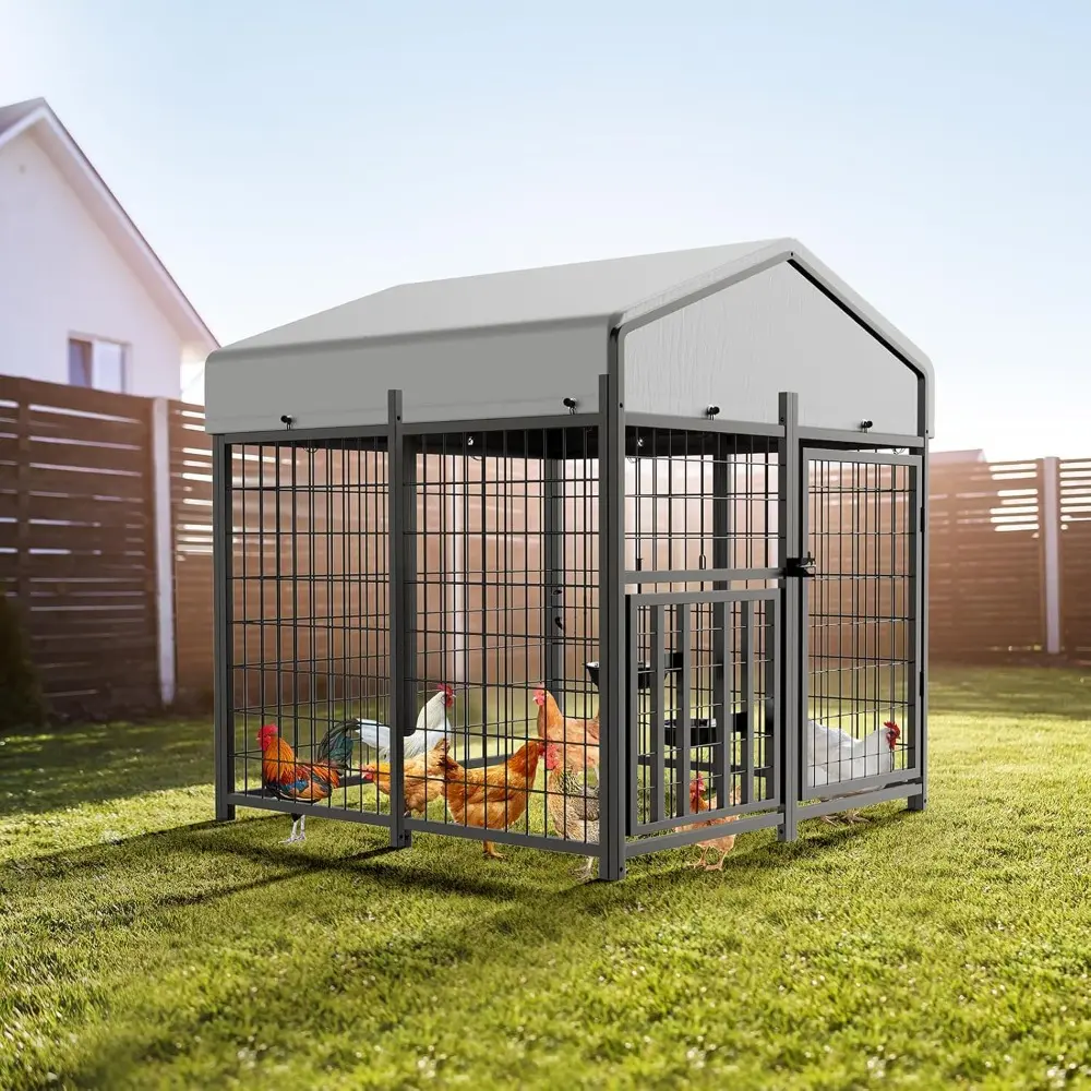 Large Metal Chicken Coop, Walk-in Poultry Chicken Coops for 8 Chickens (4'L x 4'W x 4.25'H)