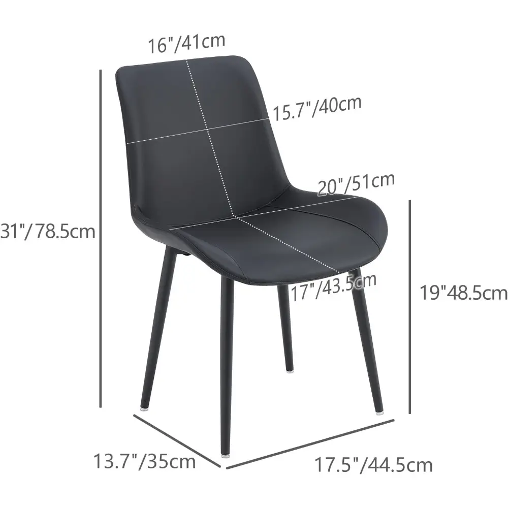 Dining Chairs Set of 4 Black, Upholstered Faux Leather Mid Century Modern Kitchen Chair Comfortable Dining Room Chairs with Met