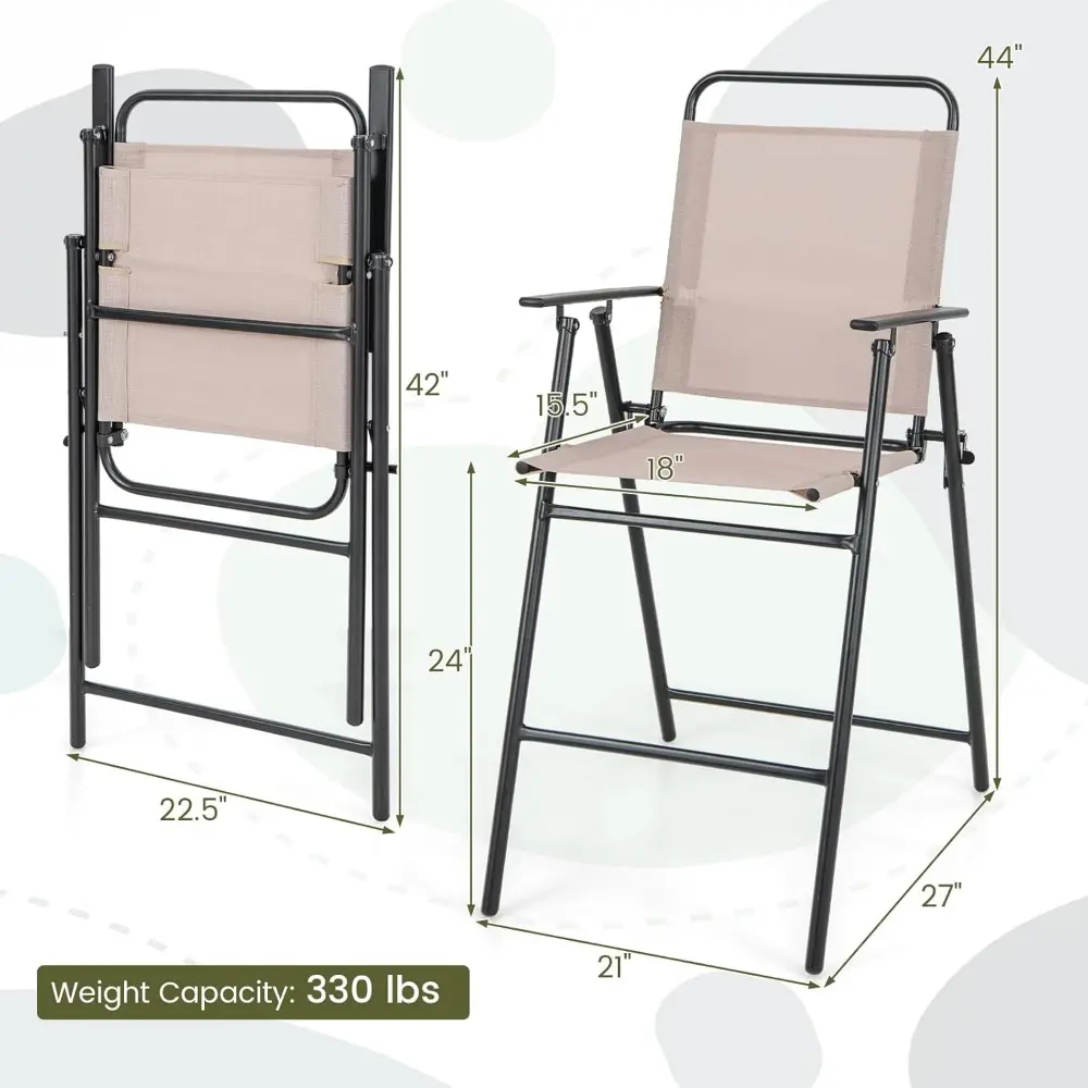 Outdoor Folding Bar Chair Set of 4, Counter-Height Patio Chairs with Backrest, Armrests, Footrest, Metal Frame, Patio Furniture
