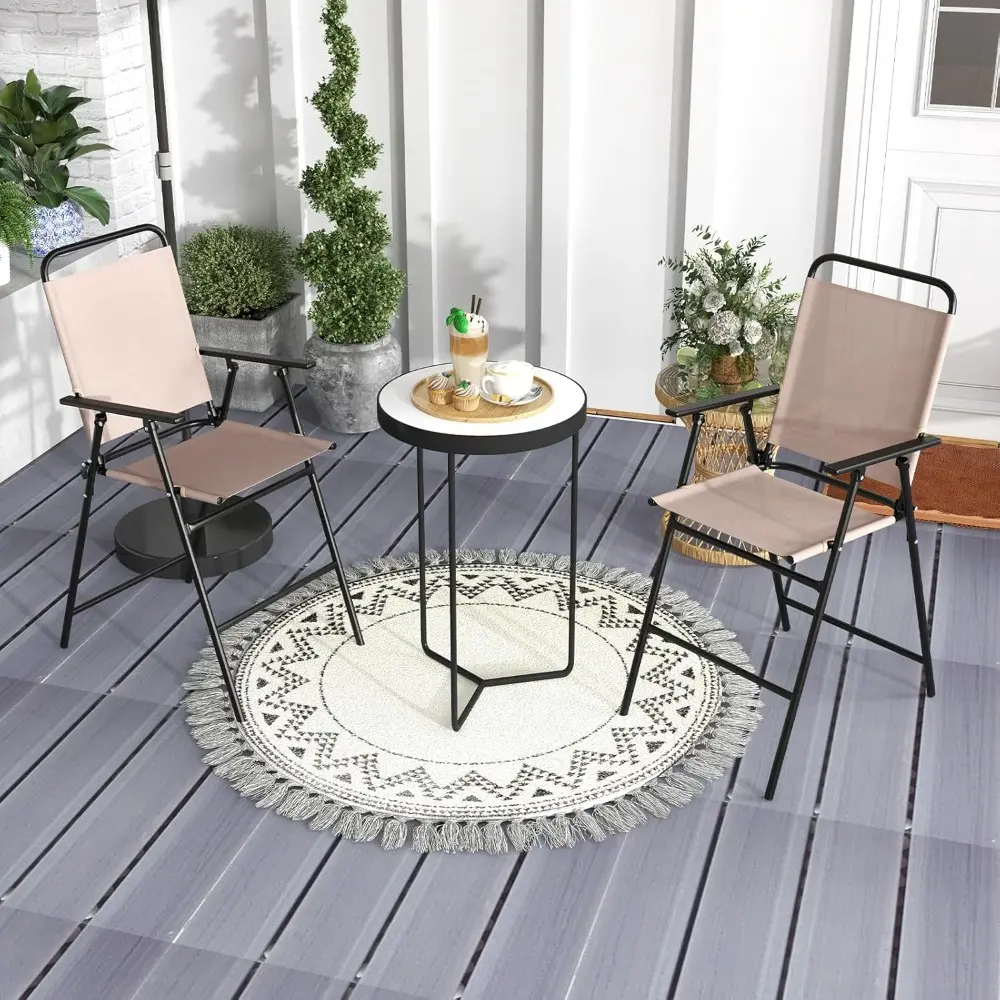 Outdoor Folding Bar Chair Set of 4, Counter-Height Patio Chairs with Backrest, Armrests, Footrest, Metal Frame, Patio Furniture