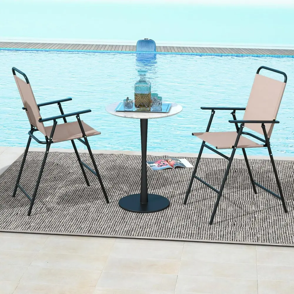 Outdoor Folding Bar Chair Set of 4, Counter-Height Patio Chairs with Backrest, Armrests, Footrest, Metal Frame, Patio Furniture