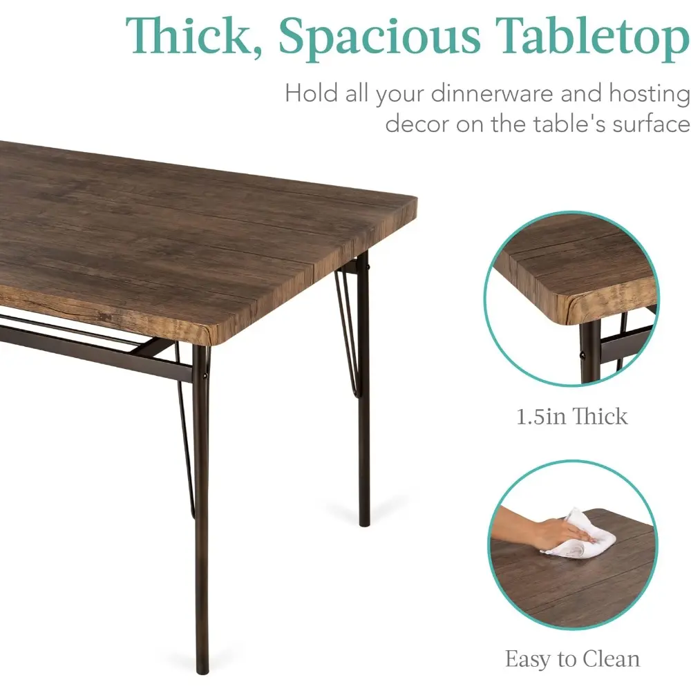 6-Piece 55in Modern Dining Set for Home, Kitchen, Dining Room w/Storage Racks, Rectangular Table, Bench, 4 Chairs, Steel Frame