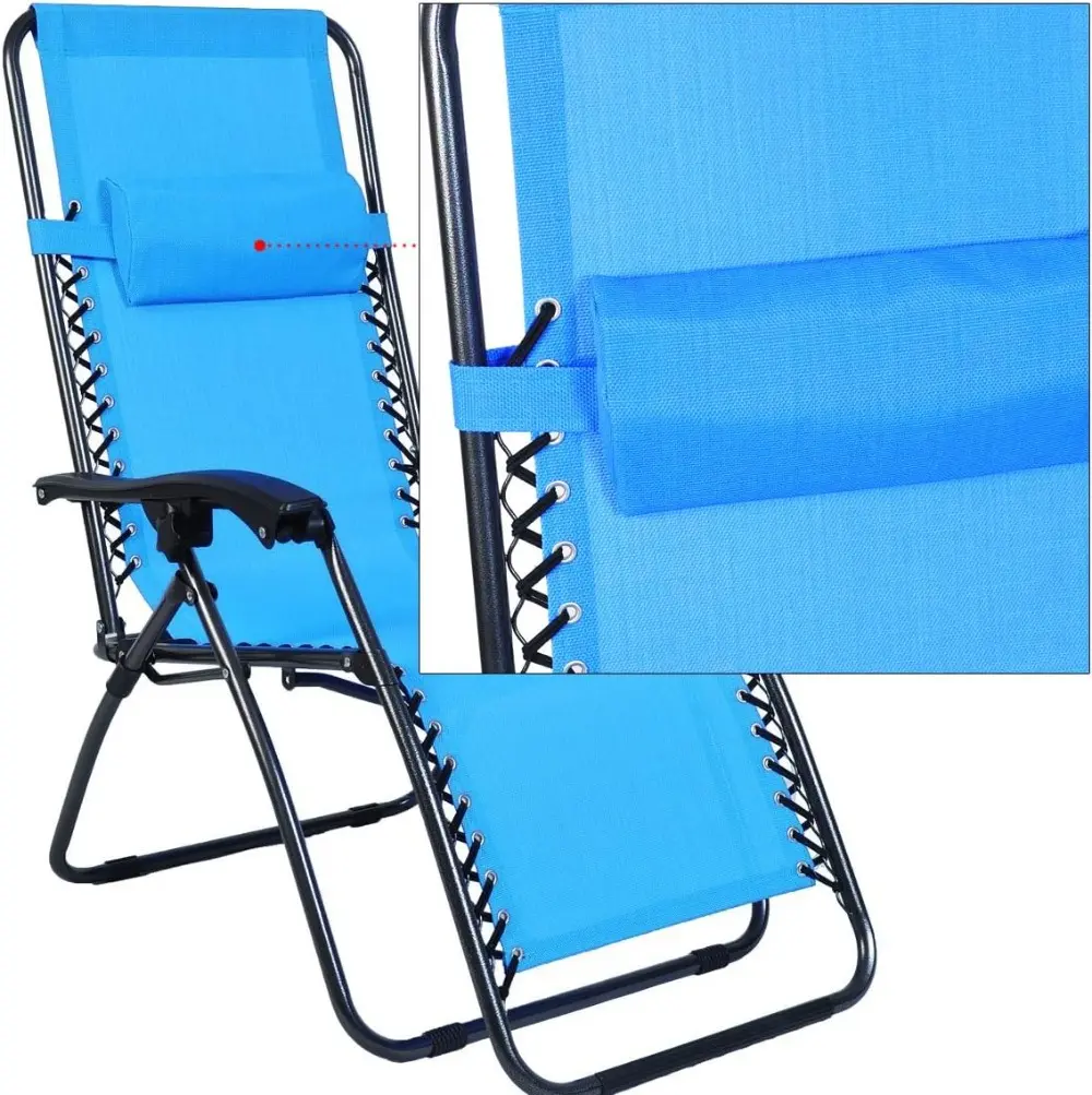 Gravity Chair 2 Pack Adjustable Reclining Lounge Chairs with Cup Holder Outdoor Yard Beach Reclining Light Blue