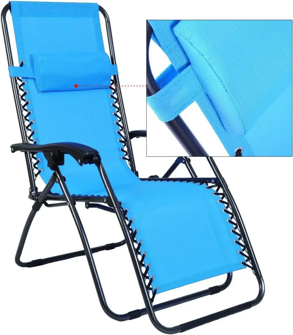Gravity Chair 2 Pack Adjustable Reclining Lounge Chairs with Cup Holder Outdoor Yard Beach Reclining Light Blue