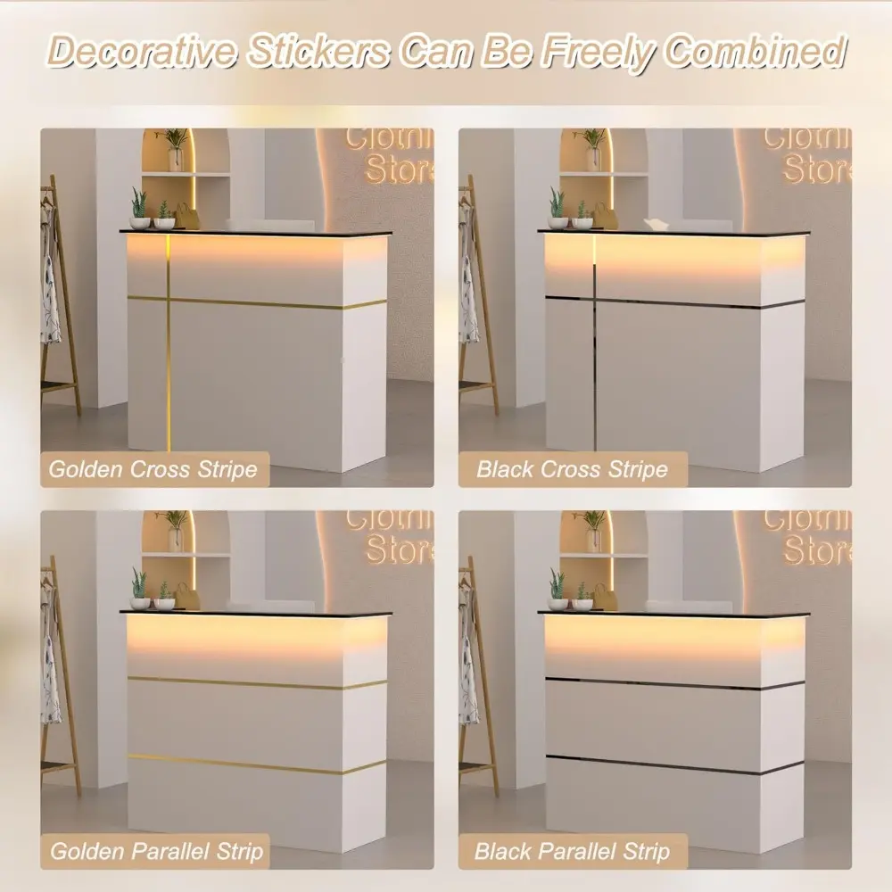 Reception Desk with Counter, Modern Front Table Equipped Lockers & Storage Shelves, 50-inch Checkout Counter with LED Lights &