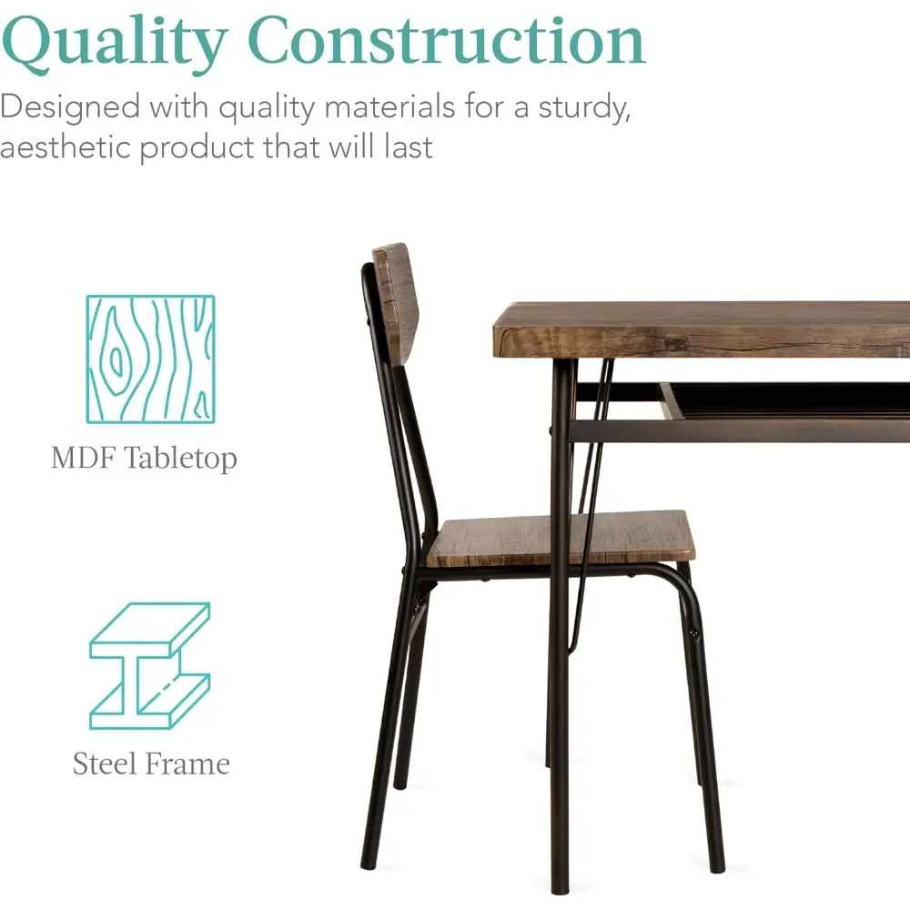 6-Piece 55in Modern Dining Set for Home, Kitchen, Dining Room w/Storage Racks, Rectangular Table, Bench, 4 Chairs, Steel Frame
