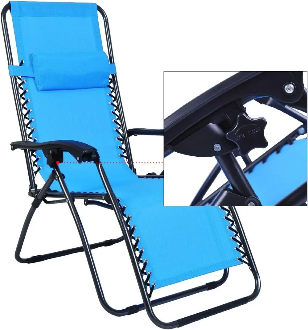 Gravity Chair 2 Pack Adjustable Reclining Lounge Chairs with Cup Holder Outdoor Yard Beach Reclining Light Blue
