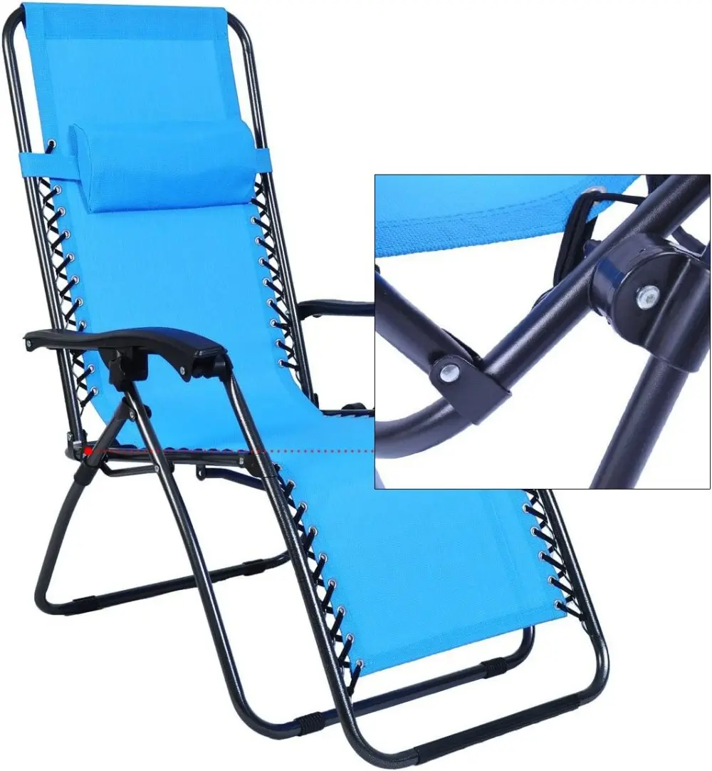 Gravity Chair 2 Pack Adjustable Reclining Lounge Chairs with Cup Holder Outdoor Yard Beach Reclining Light Blue