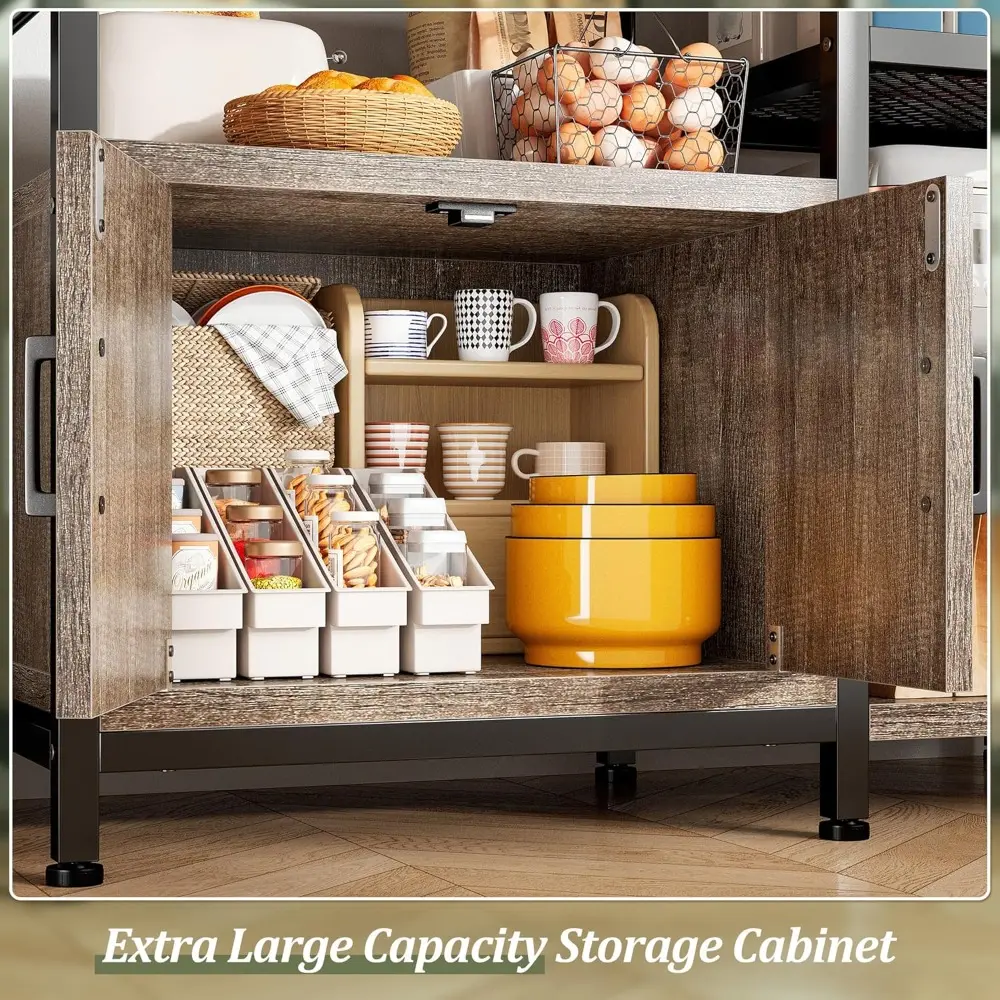 Bakers Rack for Kitchen with Storage, 6 Tier Coffee Bar with Storage Cabinet, Microwave Stand with Large Capacity and Side Hook