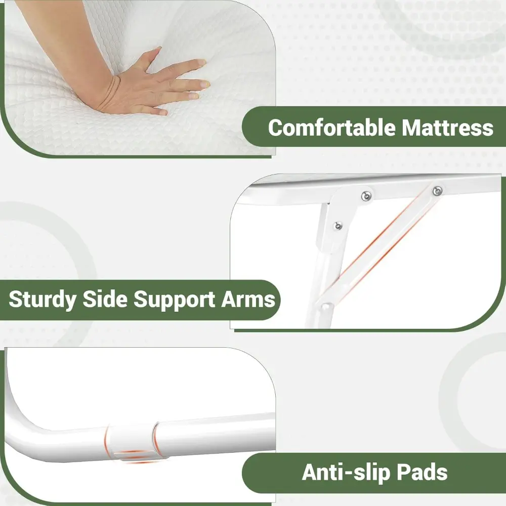 Folding Bed with Mattress for Adults, Portable Rollaway Guest Bed, Cot Size Foldable Bed with Memory Foam Mattress and Metal Fr