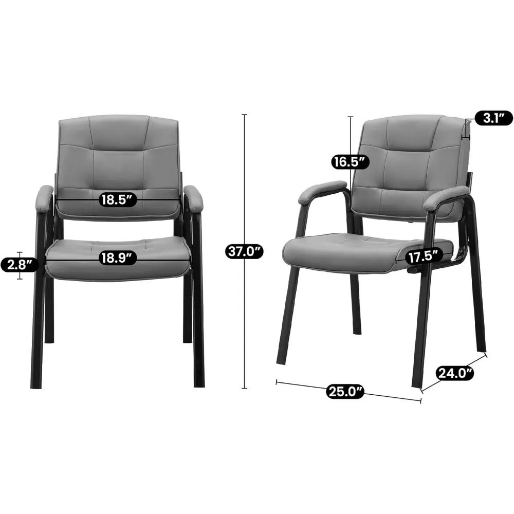 Conference Room Chairs - Heavy Duty Leather Executive Office Chairs with Padded Arm Rest - Set of 2 Gray