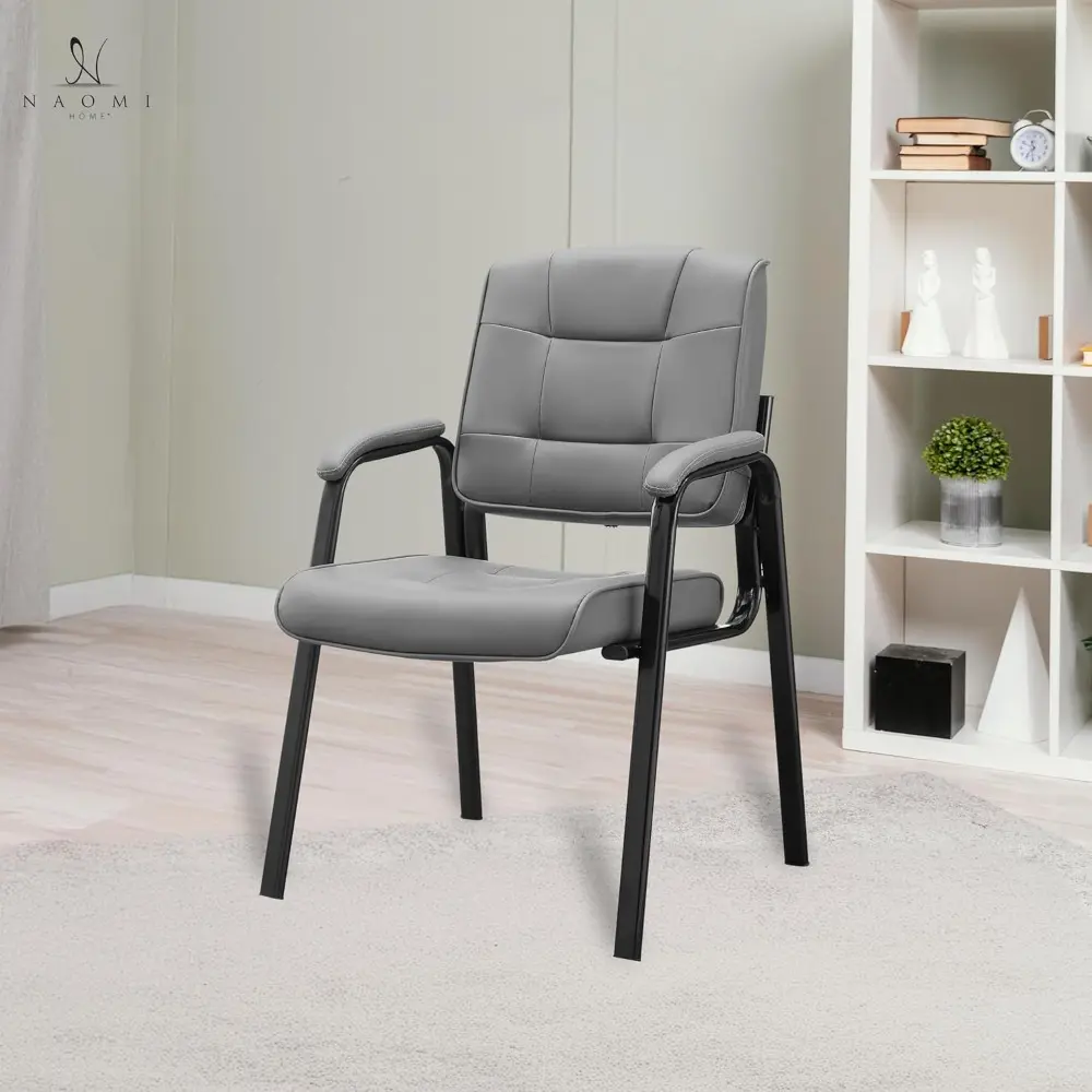 Conference Room Chairs - Heavy Duty Leather Executive Office Chairs with Padded Arm Rest - Set of 2 Gray