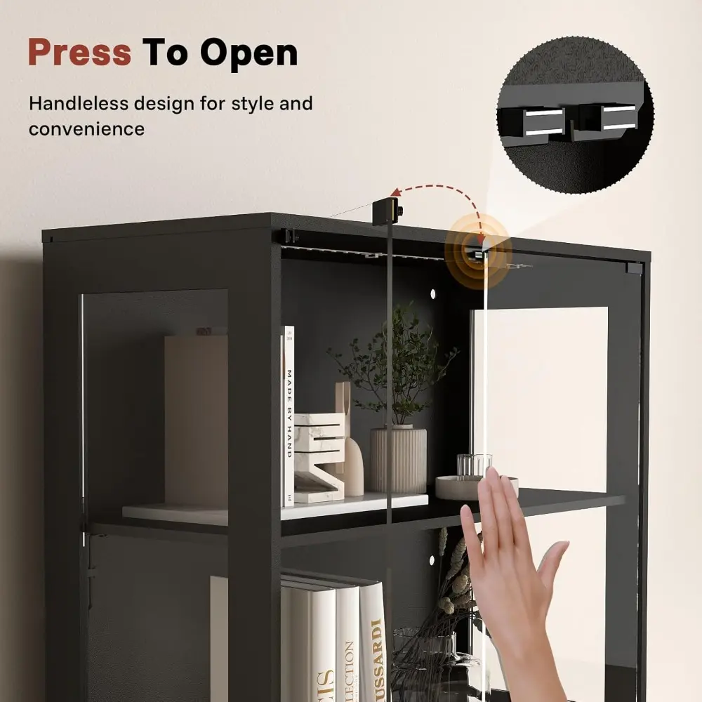 Glass Display Cabinet with Doors - Curio Cabinet with Dynamic LED Lights for Collectibles, 67" Display Case with 4 Tier and Draw