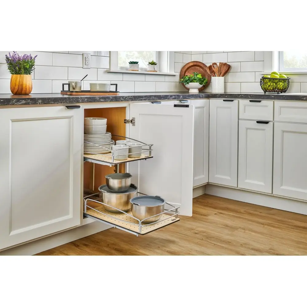 Rev-A-Shelf 2 Tier Pull Out Kitchen Cabinet Storage Organizer with Solid Bottom & Undermount Soft-Close Full Extension Slides, 5