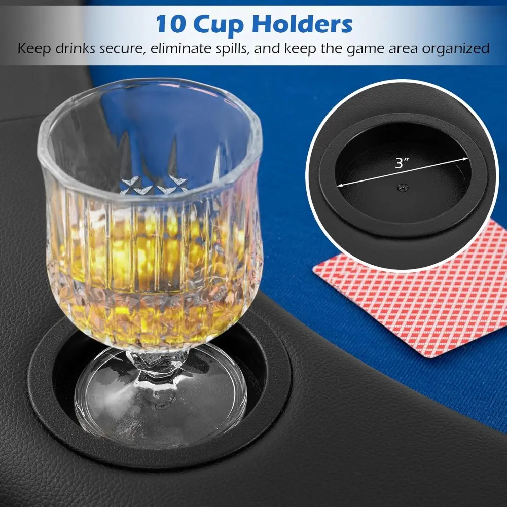 84" x 42" Poker Table Top, 10 Player Oval Triple-Fold Blackjack Poker Card Table Topper w/Carrying Bag, Cup Holders, Portable F