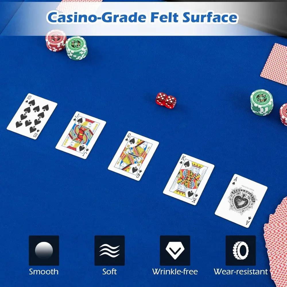 84" x 42" Poker Table Top, 10 Player Oval Triple-Fold Blackjack Poker Card Table Topper w/Carrying Bag, Cup Holders, Portable F