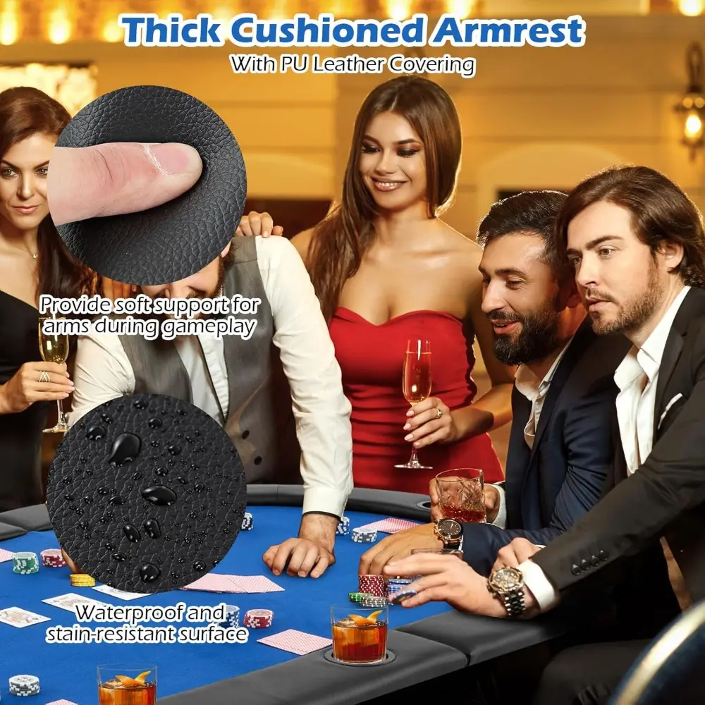 84" x 42" Poker Table Top, 10 Player Oval Triple-Fold Blackjack Poker Card Table Topper w/Carrying Bag, Cup Holders, Portable F