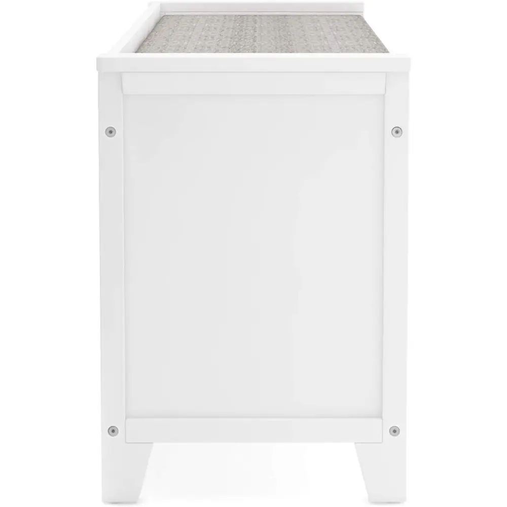 Martha Stewart Kids' Storage Bench - Linen White: Wooden Toy and Book Organizer with Shelves, Built-in Cushion and Fabric Bins f
