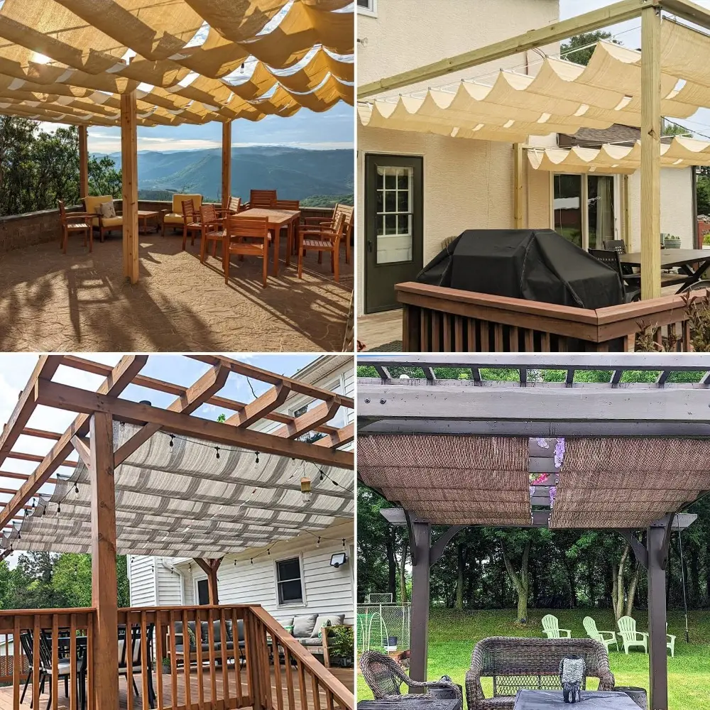 7' x 12' Retractable Sun Shade Canopy Cover Sliding Wave Shade Sail for Pergola Patio Deck Yard Gazebo Outdoor (Beige)
