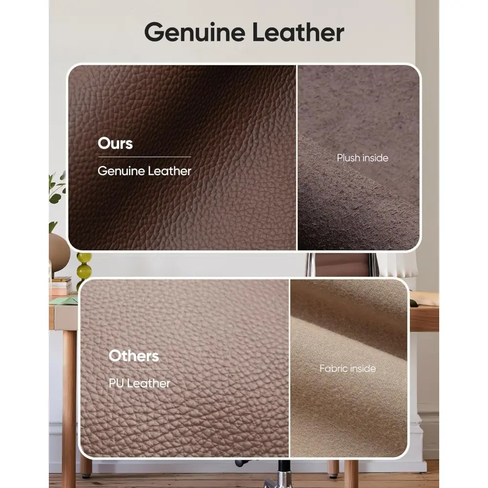 Ribbed Office Chair Top Grain Leather Desk Chair High Back Genuine Leather Swivel Chairs with Aluminum Alloy Arms & Base, with S