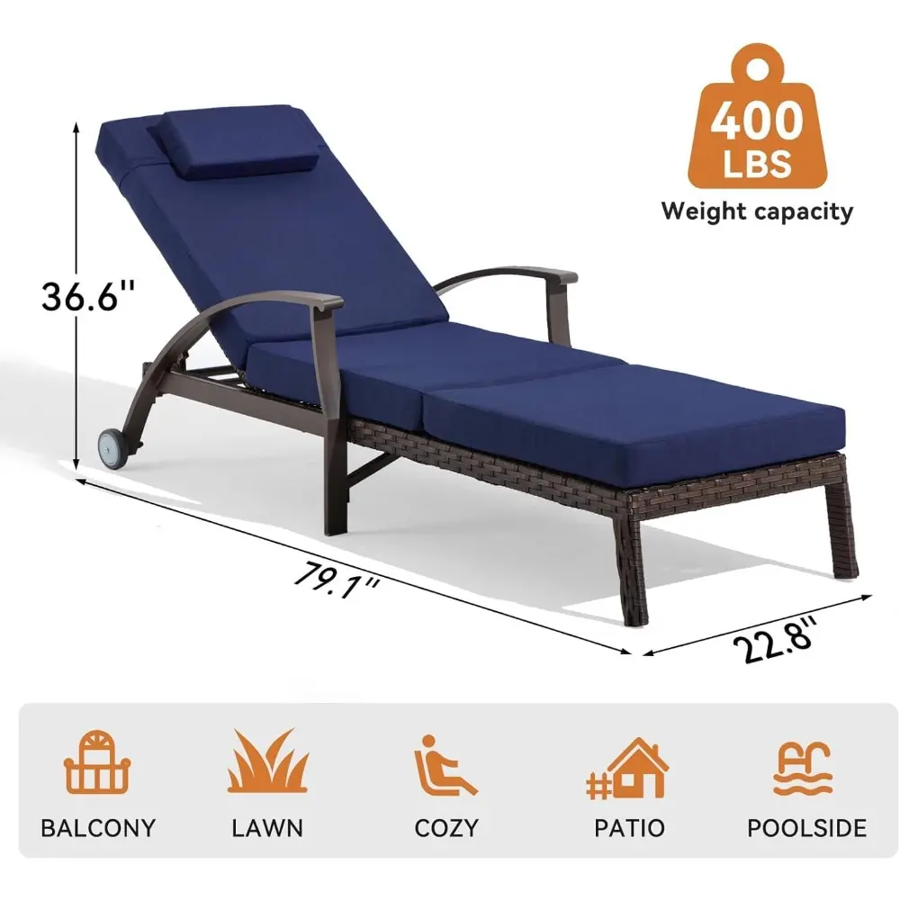 Lounge Chair Outdoor Set of 2, Outdoor Chaise Lounge with 6 Adjustable Backrest for Sunbathing, Pool Lounge Chairs, Comfy Patio