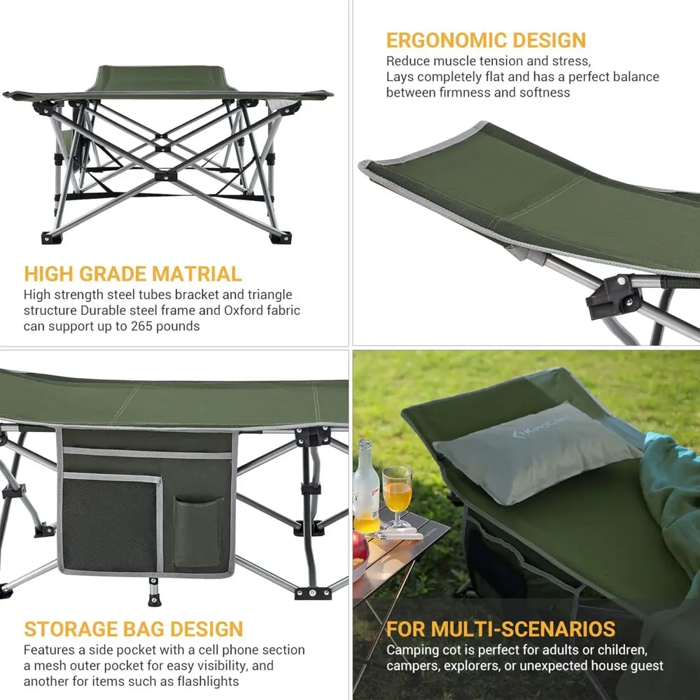 Folding Camping Cot for Adults,Portable Sturdy Sleeping Cot with Carry Bag Outdoor Lightweight Camping Bed Support 264 lbs,Larg