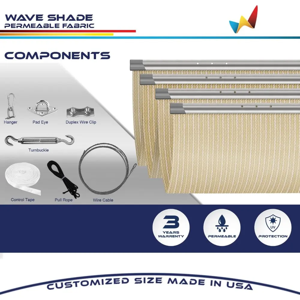 7' x 12' Retractable Sun Shade Canopy Cover Sliding Wave Shade Sail for Pergola Patio Deck Yard Gazebo Outdoor (Beige)