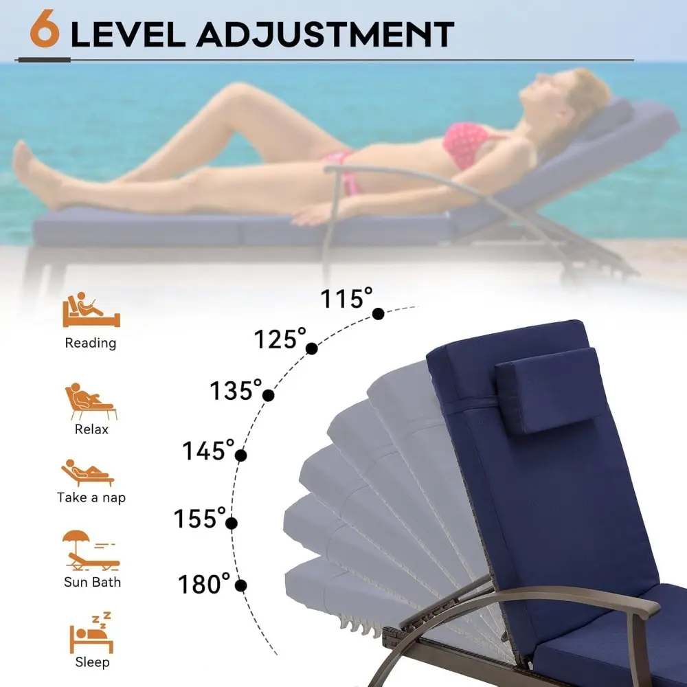 Lounge Chair Outdoor Set of 2, Outdoor Chaise Lounge with 6 Adjustable Backrest for Sunbathing, Pool Lounge Chairs, Comfy Patio