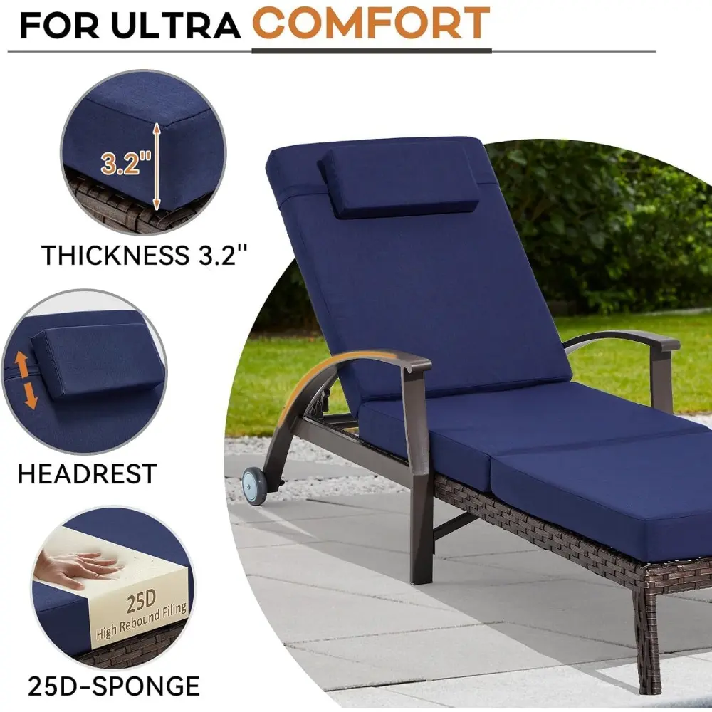 Lounge Chair Outdoor Set of 2, Outdoor Chaise Lounge with 6 Adjustable Backrest for Sunbathing, Pool Lounge Chairs, Comfy Patio