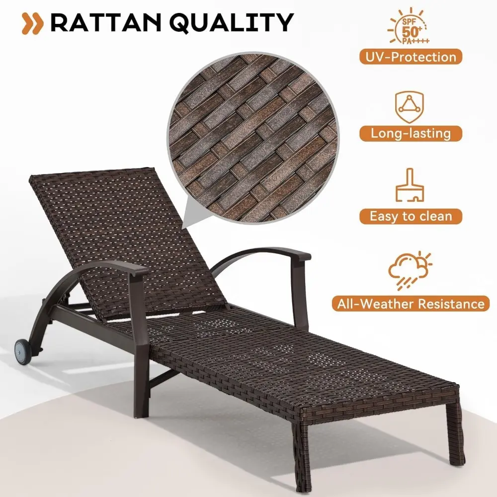Lounge Chair Outdoor Set of 2, Outdoor Chaise Lounge with 6 Adjustable Backrest for Sunbathing, Pool Lounge Chairs, Comfy Patio
