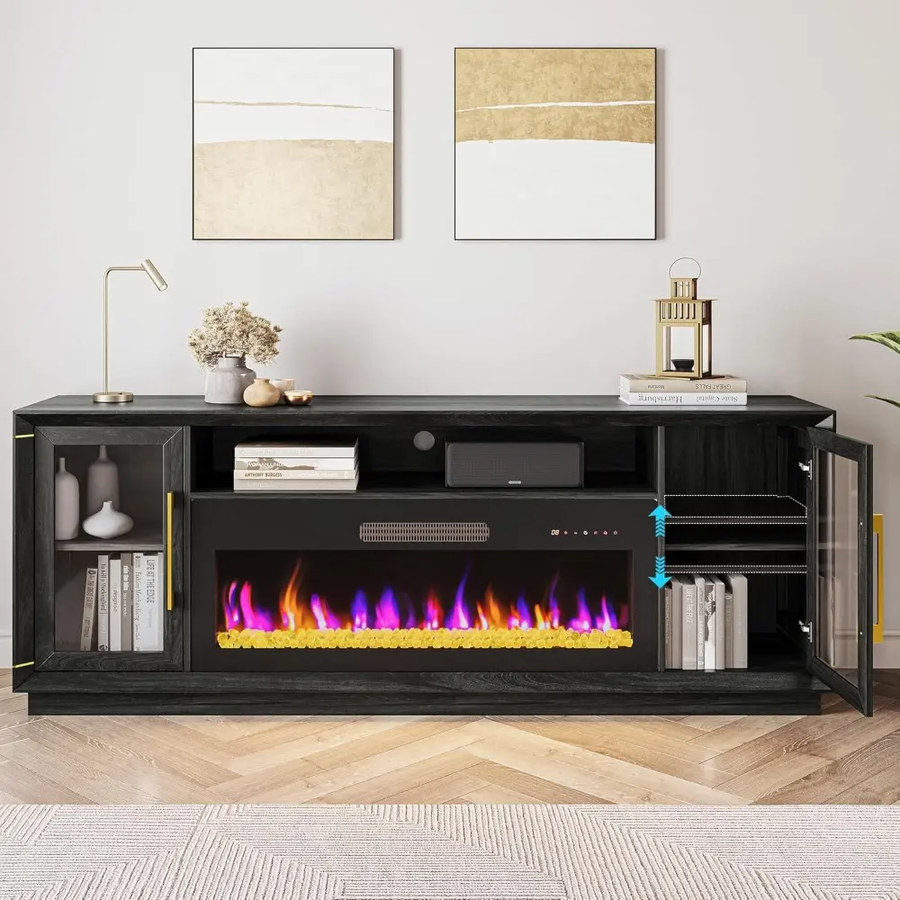 74" Extra Large TV Stand for TVs Up to 85", Media Console Table with 42" Electric Fireplace Heater, Entertainment Center with S