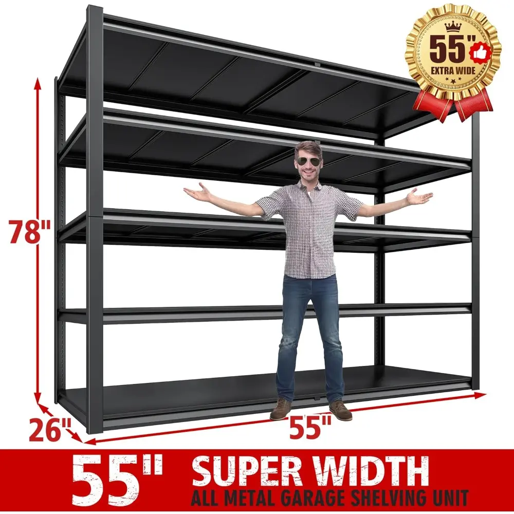78" H Storage Shelves, Garage Shelving Heavy Duty Load 3000LBS, Adjustable Garage Shelving, 5 Tier Metal Shelves Unit for Stora