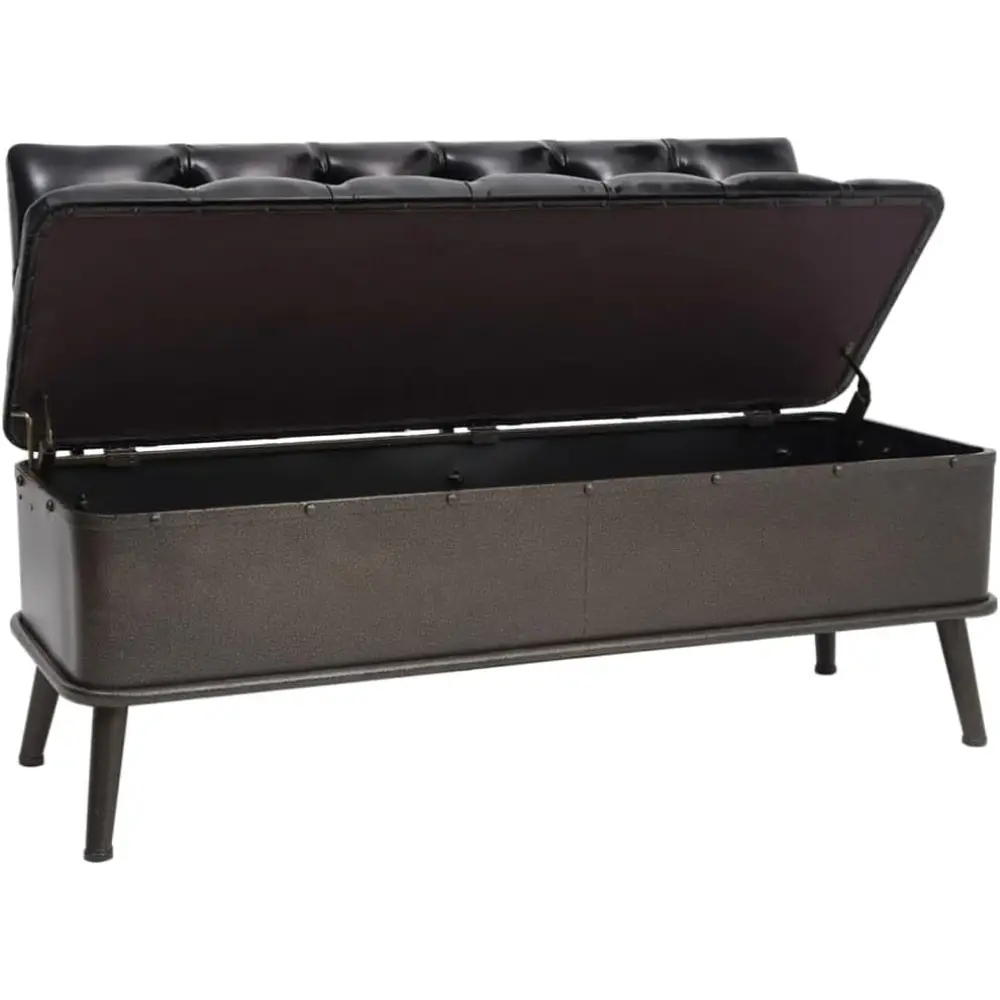 Storage Bench with Backrest in Black Faux Leather - Versatile Furniture for Hallway or Living Room, Comfortable Seating with Am