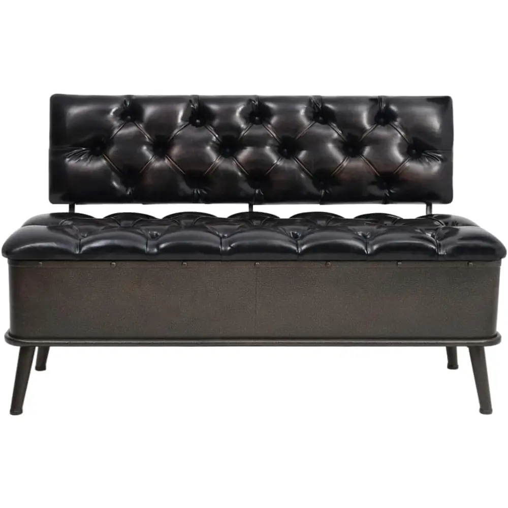 Storage Bench with Backrest in Black Faux Leather - Versatile Furniture for Hallway or Living Room, Comfortable Seating with Am