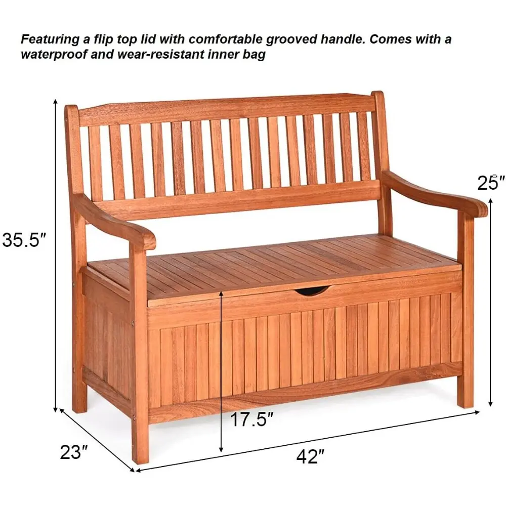 Premium Eucalyptus Wood Storage Bench Deck Box Flip-Top Lid For Extra Storage Space Blankets Pillows Books Storage Indoor Outdoo