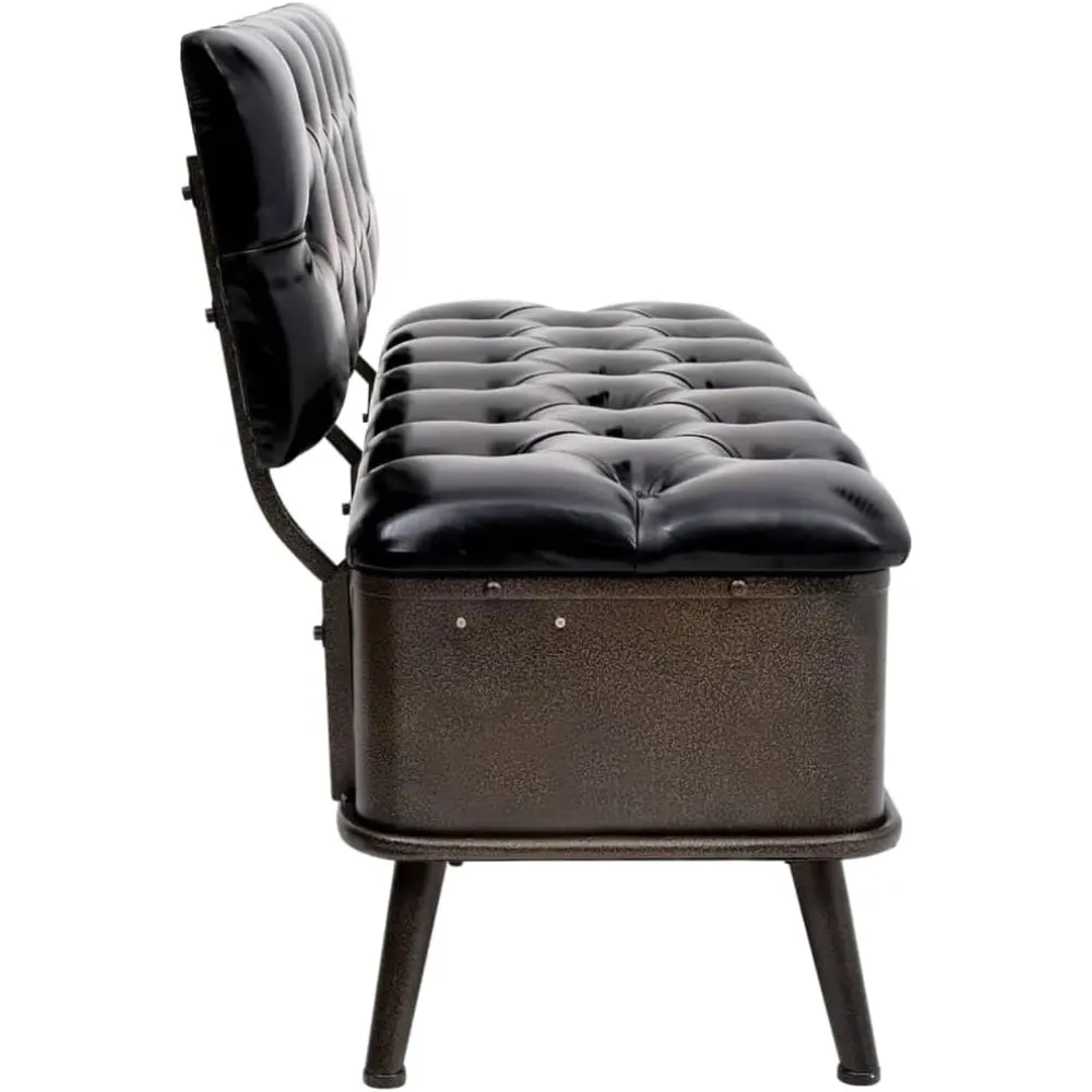 Storage Bench with Backrest in Black Faux Leather - Versatile Furniture for Hallway or Living Room, Comfortable Seating with Am