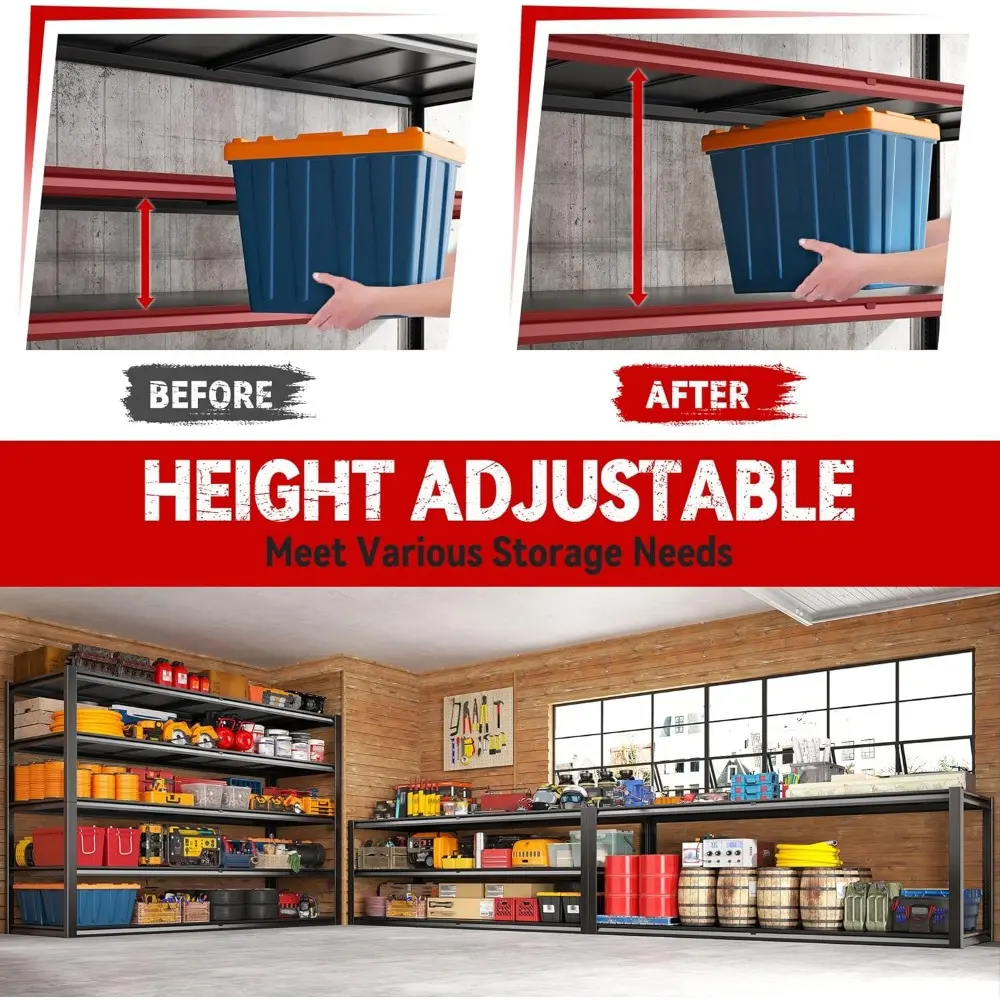 78" H Storage Shelves, Garage Shelving Heavy Duty Load 3000LBS, Adjustable Garage Shelving, 5 Tier Metal Shelves Unit for Stora