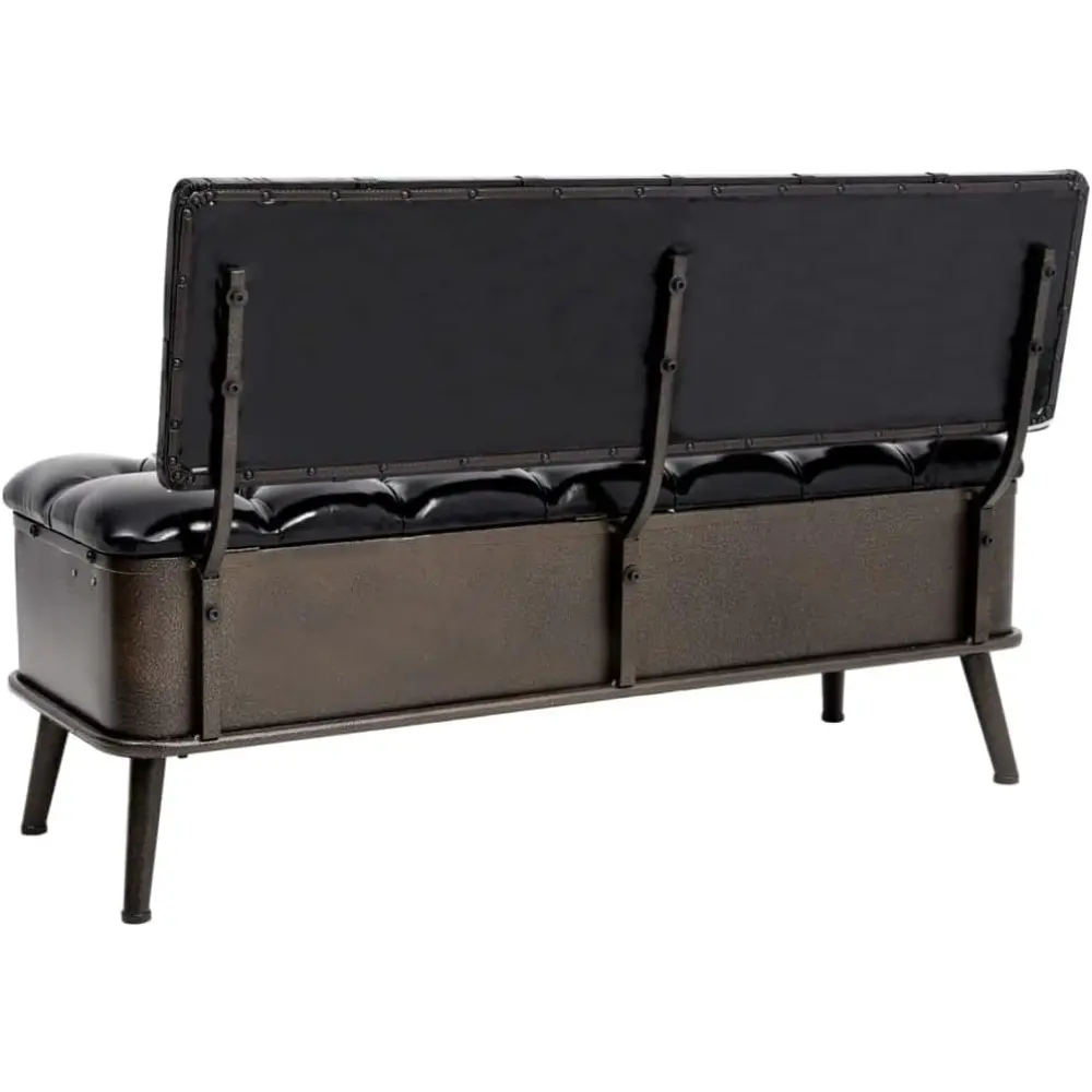 Storage Bench with Backrest in Black Faux Leather - Versatile Furniture for Hallway or Living Room, Comfortable Seating with Am