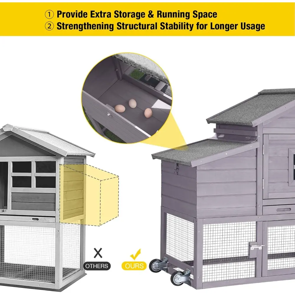 Chicken Coop Mobile Hen Coop, Large Poultry Cage with Wheels Outdoor Backyard Chicken House