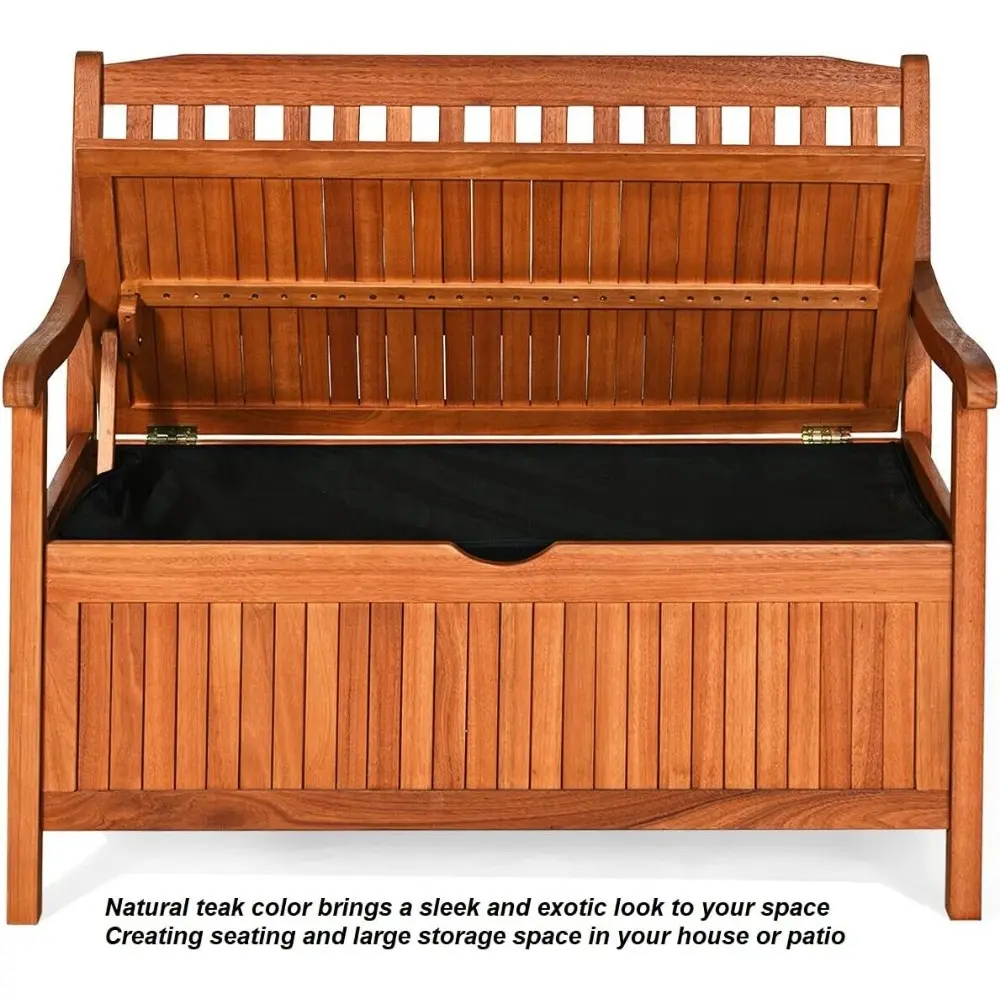 Premium Eucalyptus Wood Storage Bench Deck Box Flip-Top Lid For Extra Storage Space Blankets Pillows Books Storage Indoor Outdoo