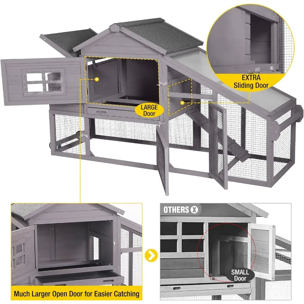 Chicken Coop Mobile Hen Coop, Large Poultry Cage with Wheels Outdoor Backyard Chicken House