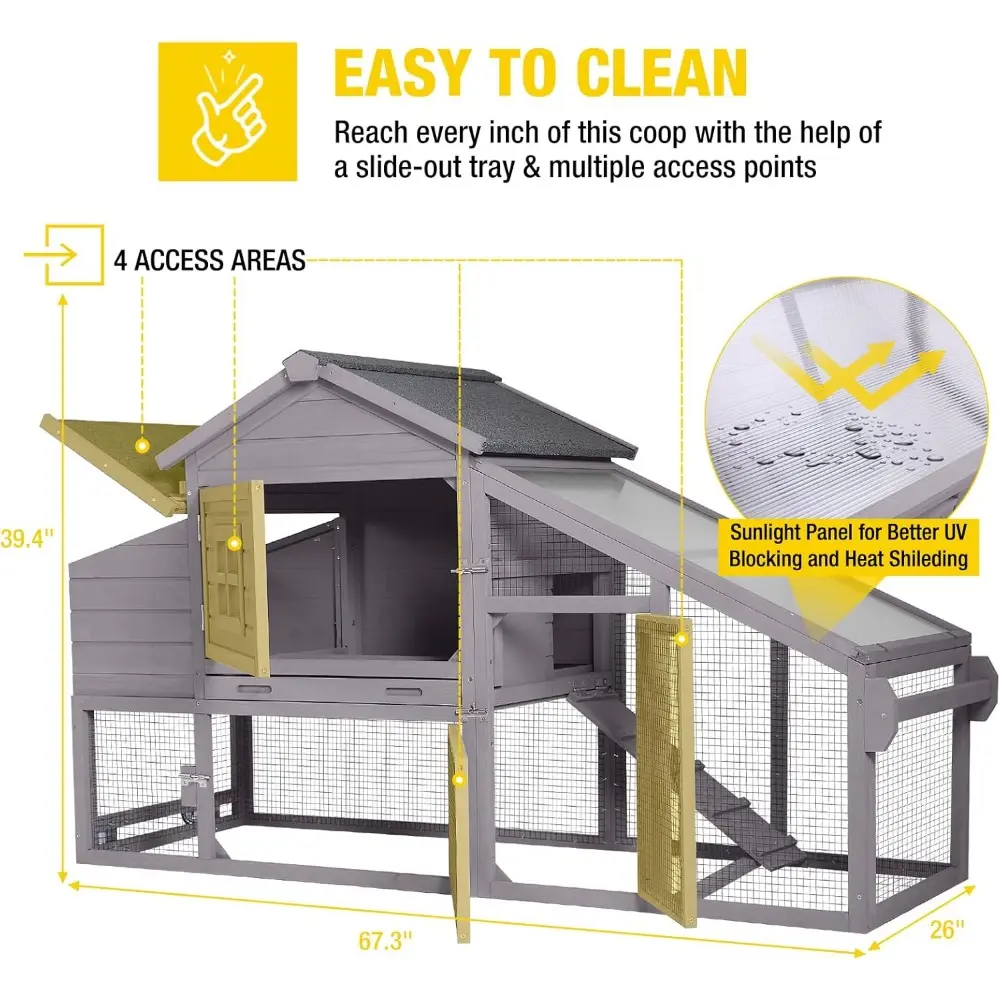 Chicken Coop Mobile Hen Coop, Large Poultry Cage with Wheels Outdoor Backyard Chicken House