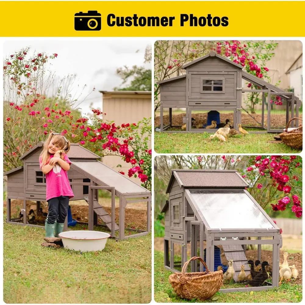 Chicken Coop Mobile Hen Coop, Large Poultry Cage with Wheels Outdoor Backyard Chicken House