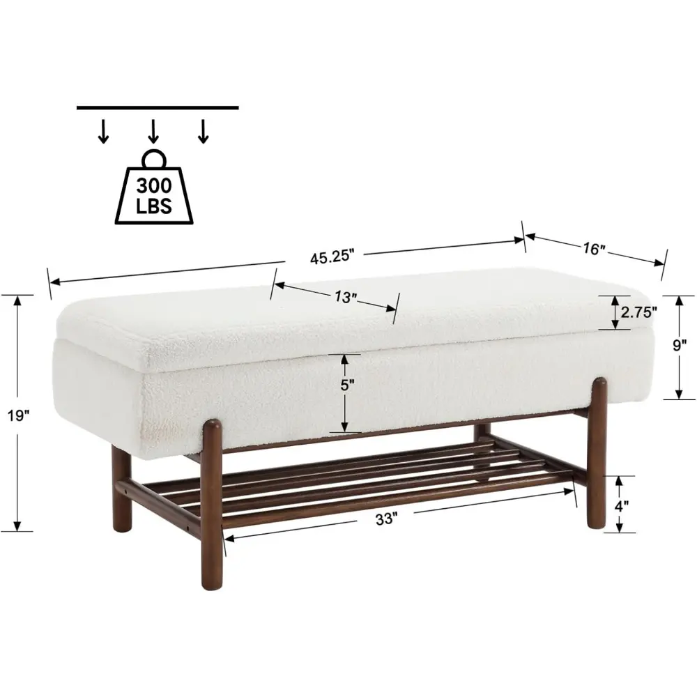 Entryway Storage Bench for Bedroom Sherpa End of Bed Ottoman Bench with Wood Shoe Storage for Living Room/Hallway/Under Window/
