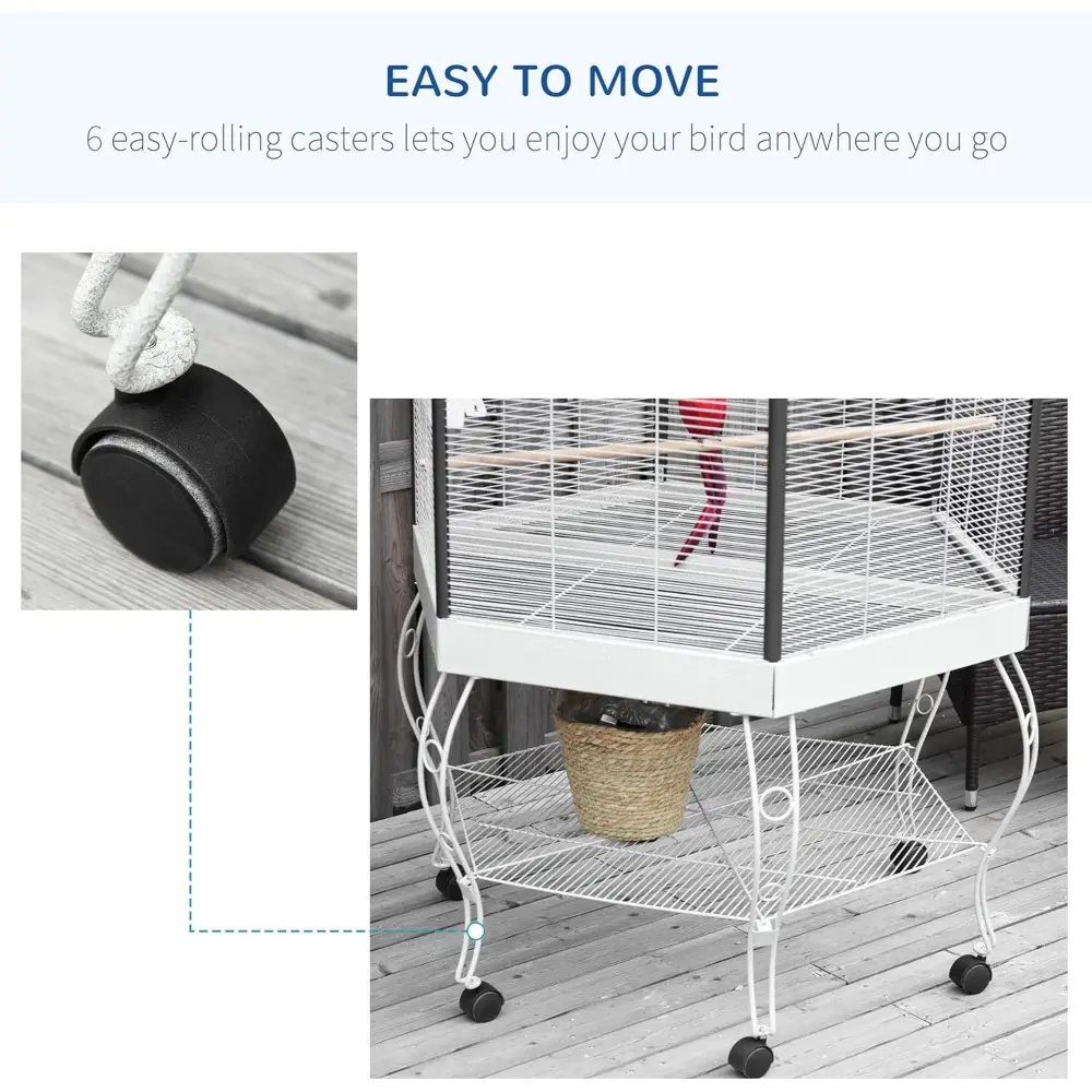 44" Hexagon Covered Canopy Portable Aviary Flight Bird Cage With Storage