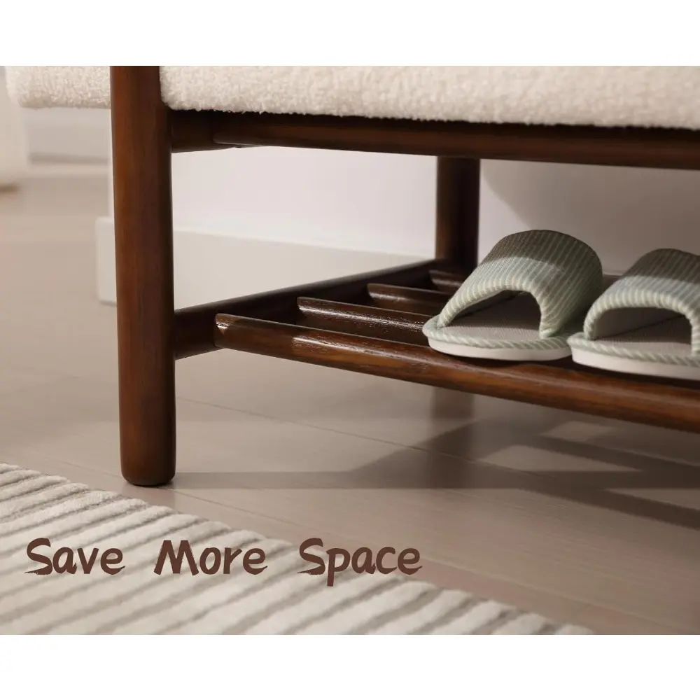 Entryway Storage Bench for Bedroom Sherpa End of Bed Ottoman Bench with Wood Shoe Storage for Living Room/Hallway/Under Window/
