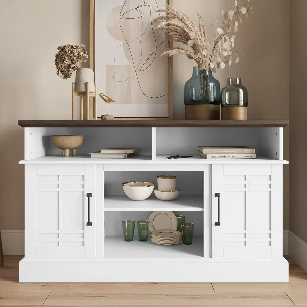 Modern 48" Farmhouse Wood TV Stand & Media Entertainment Center Console Table for TVs up to 50 Inch with Open Storage Shelves &